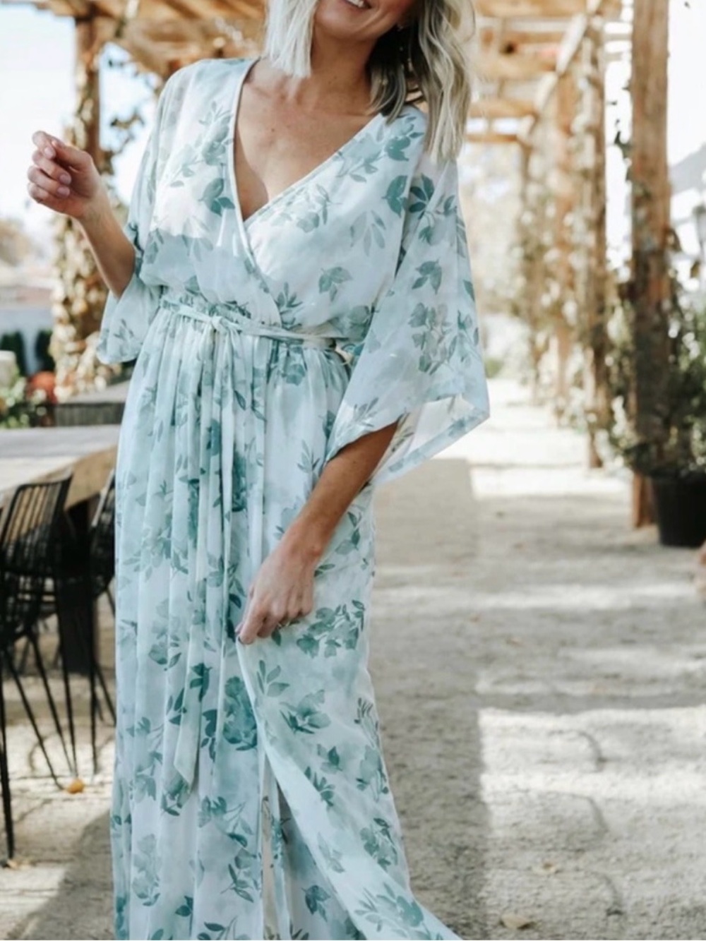 Baltic Born Kia Kimono f maxi Floral Maxi Dress Medium Sage green m - Picture 2 of 9